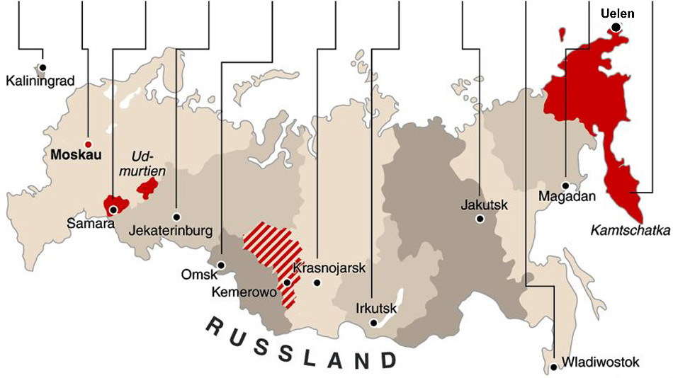 Russland wird neu in 11 Zeitzonen eingeteilt. Wenn im Westen gefrühstückt wird gehen die Tschuktschen im Osten schon zu Bett.